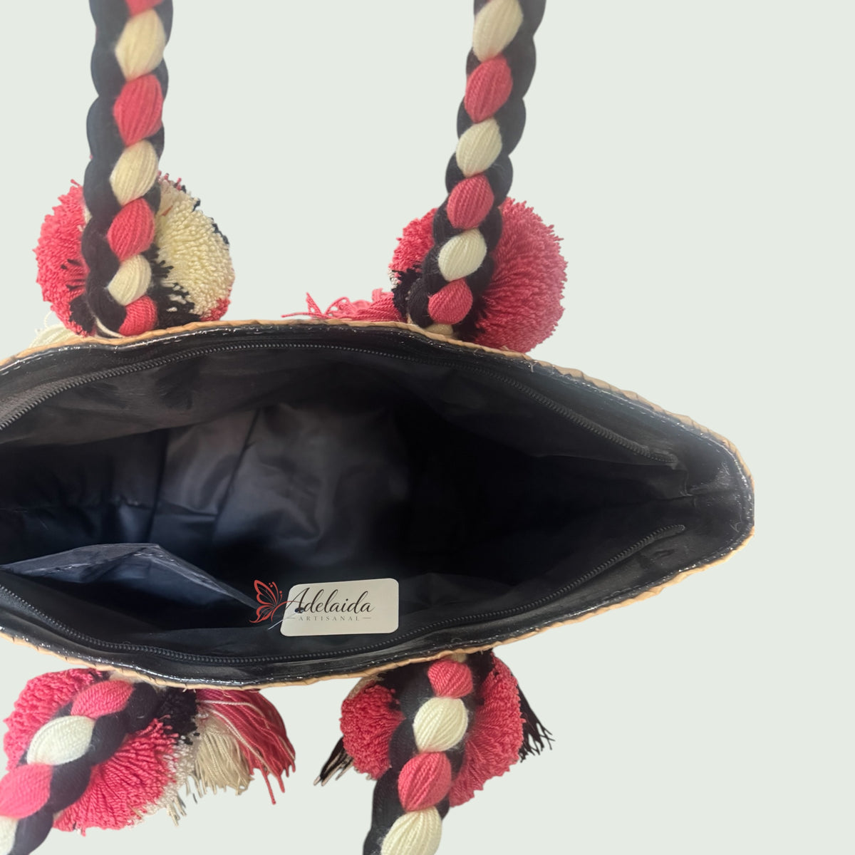 Wayuu Handwoven Palm Tote Bag – Coral & Black