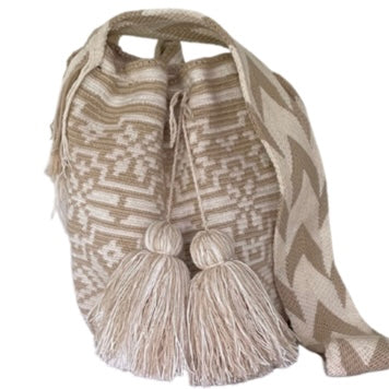 Poinsettia Pattern Wayuu Mochila Bag – Sand Tone