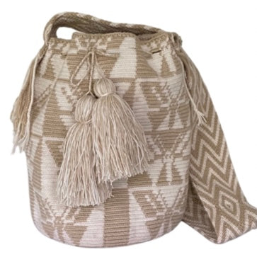 Butterfly Pattern Wayuu Mochila Bag – Sand Tone