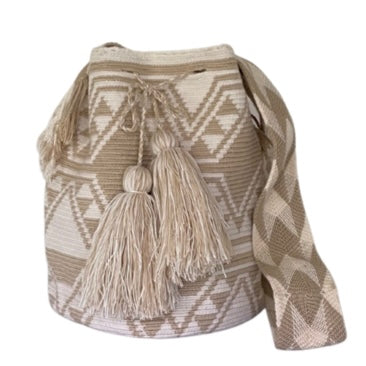 Hexagon Pattern Wayuu Mochila Bag – Sand Tone