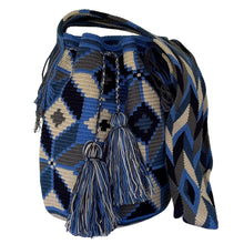 Load image into Gallery viewer, Blue Cubes Wayuu Mochila Bag