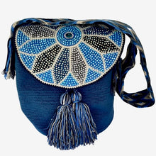 Load image into Gallery viewer, Wayuu Bag Jeweled Flap Top Blue Flower