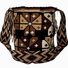 Load image into Gallery viewer, Brown Crosses in Flower Wayuu Bucket Bag