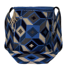 Load image into Gallery viewer, Blue Cubes Wayuu Mochila Bag