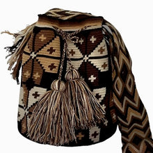 Load image into Gallery viewer, Brown Crosses in Flower Wayuu Bucket Bag
