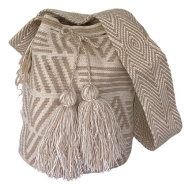 Maze Pattern Wayuu Mochila Bag – Sand Tone