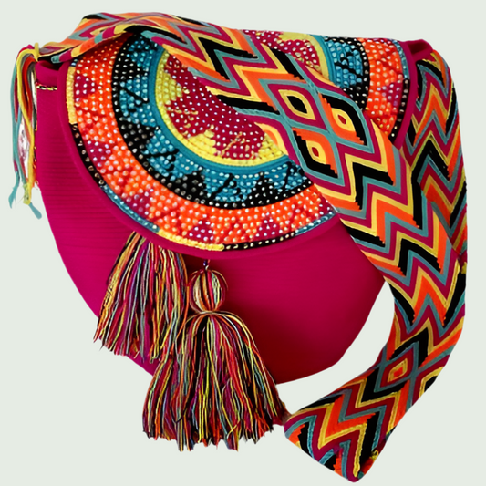 Wayuu Bag Jeweled Flap Top Fucshia