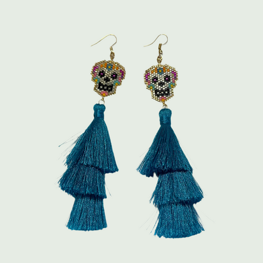 Long Skull Earrings Aqua