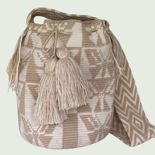 Butterfly Pattern Wayuu Mochila Bag – Sand Tone