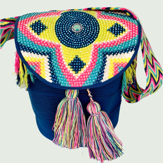 Wayuu Bag Jeweled Flap Top Blue