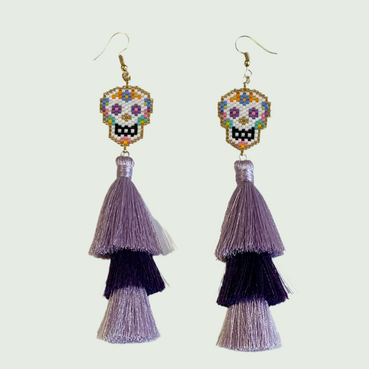 Long Skull Earrings Purple