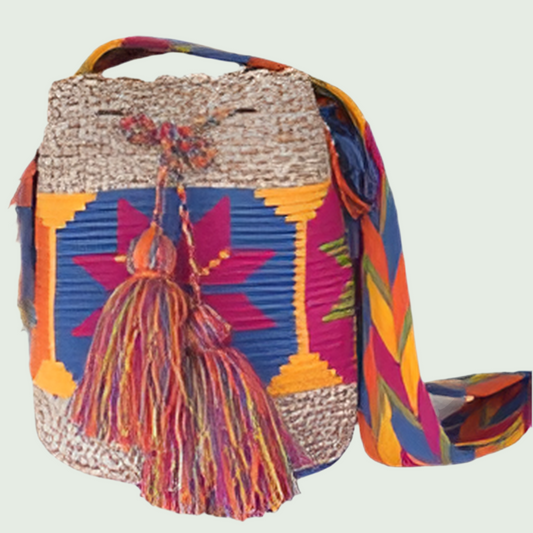 Heather beige Flower Wayuu Bucket Bag