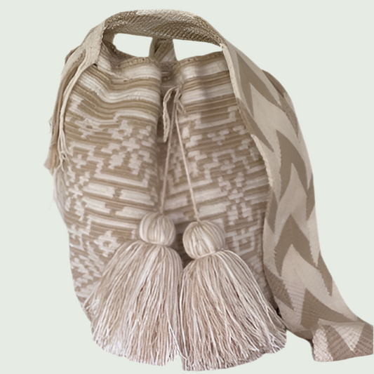 Poinsettia Pattern Wayuu Mochila Bag – Sand Tone