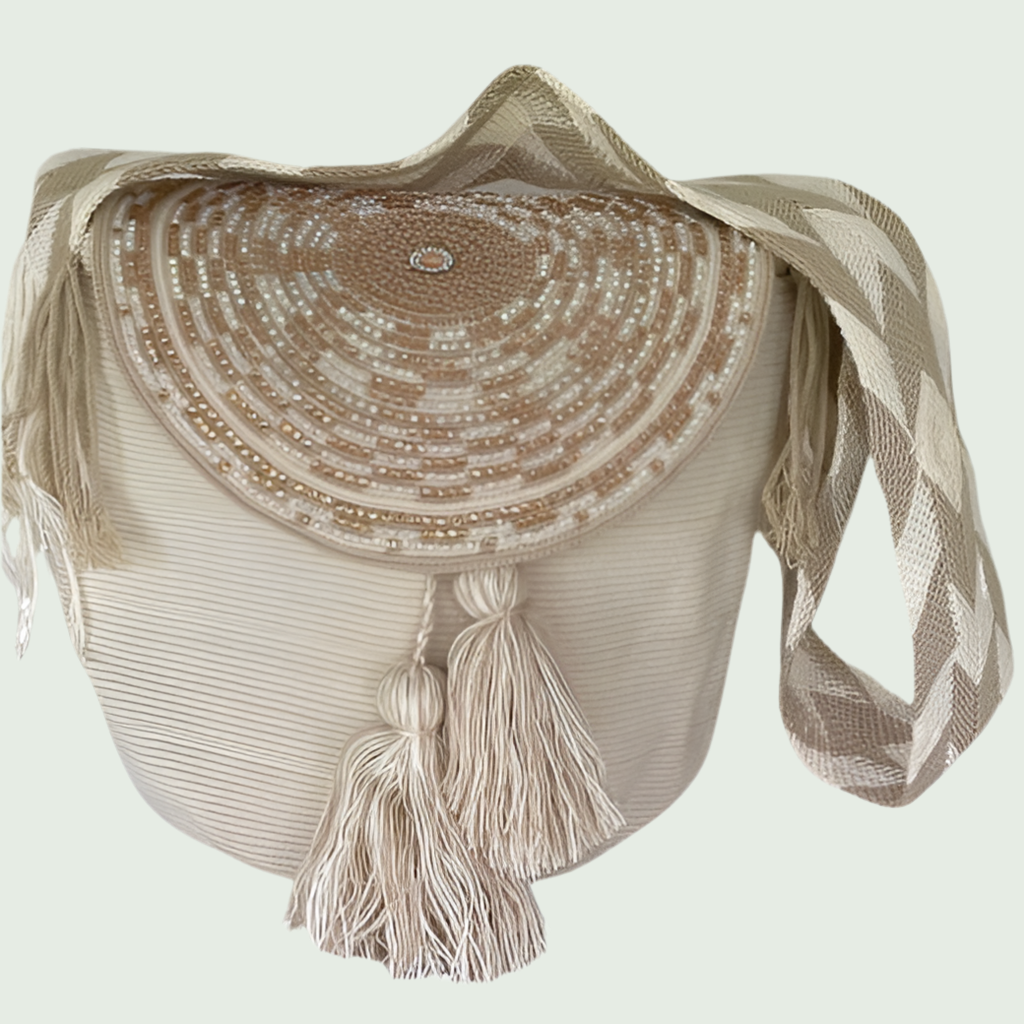 Wayuu Bag Jeweled Flap Top Beige Pin wheel