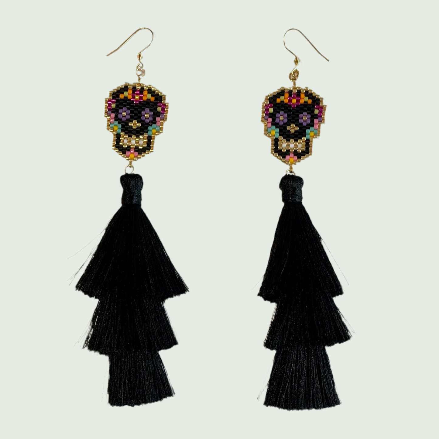 Long Skull Earrings Black