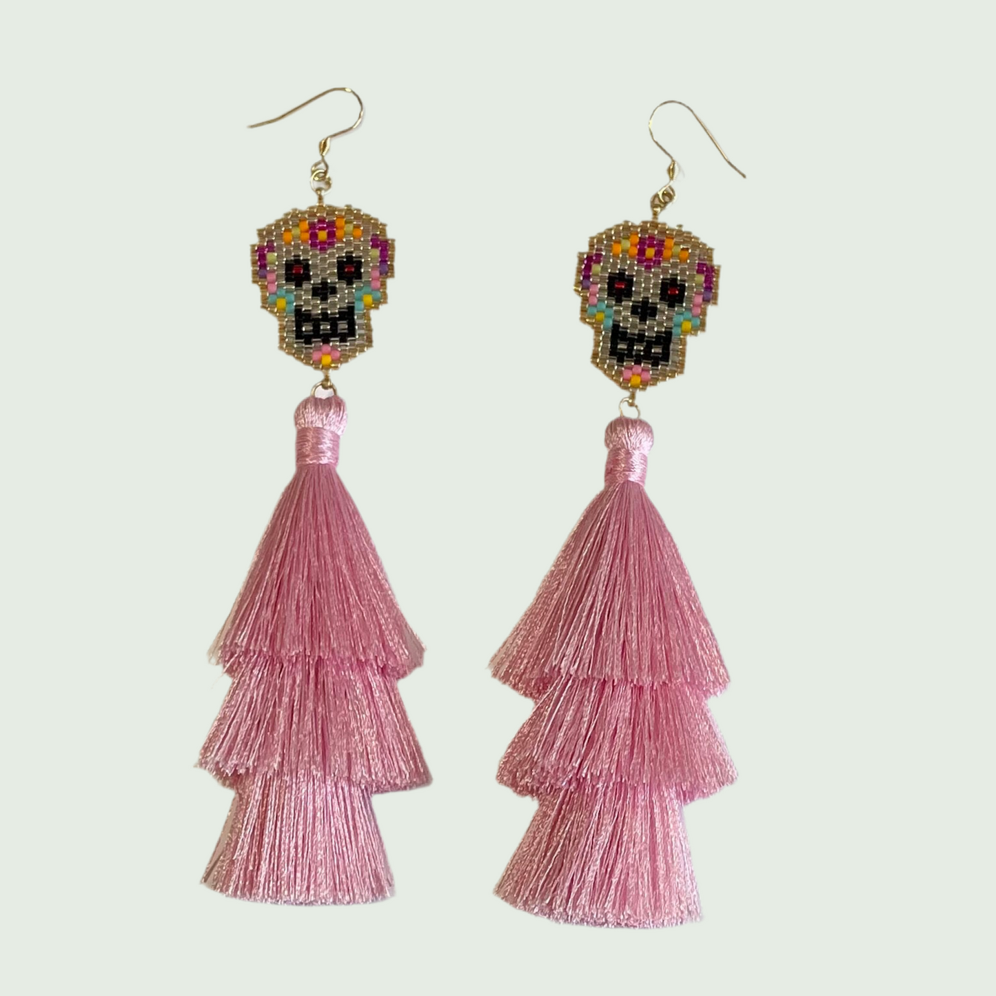 Long Skull Earrings Pink