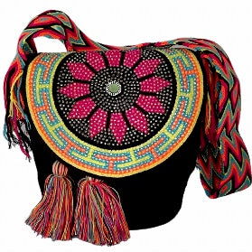 Wayuu Bag Jeweled Flap Top Black Flower