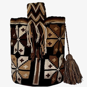 Brown Crosses in Flower Wayuu Bucket Bag