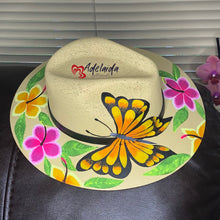 Load image into Gallery viewer, Hand painted Hat Butterfly on Flowers
