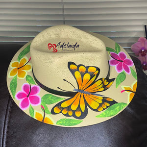 Hand painted Hat Butterfly on Flowers