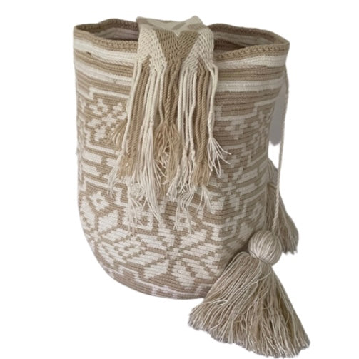 Poinsettia Pattern Wayuu Mochila Bag – Sand Tone