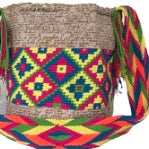 Load image into Gallery viewer, Heather beige Diamond Flower Wayuu Bucket Bag
