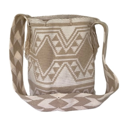 Hexagon Pattern Wayuu Mochila Bag – Sand Tone