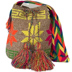 Heather beige Flowers maze Wayuu Bucket Bag