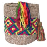 Heather beige Diamond Flower Wayuu Bucket Bag