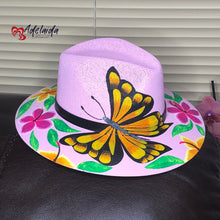 Load image into Gallery viewer, Hand painted Hat Butterfly on Flowers
