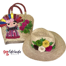 Load image into Gallery viewer, Palm Tote Bag and Hat Set Lele with Ribbons Cherry
