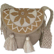 Load image into Gallery viewer, Wayuu Bag Jeweled Flap Top Beige Flower
