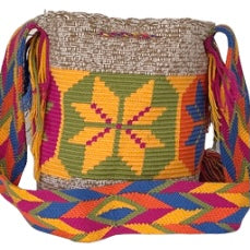 Heather beige Flower Wayuu Bucket Bag