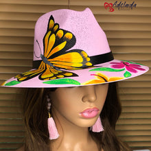 Load image into Gallery viewer, Hand painted Hat Butterfly on Flowers
