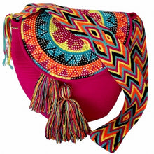 Load image into Gallery viewer, Wayuu Bag Jeweled Flap Top Fucshia
