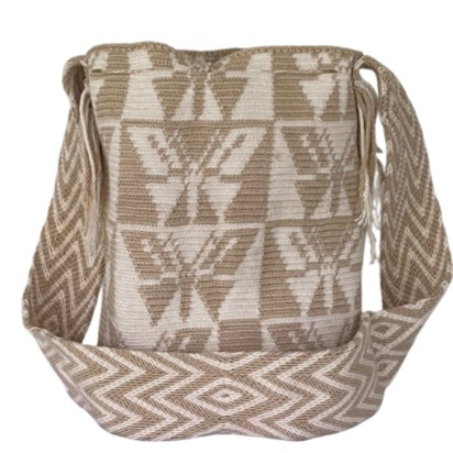 Butterfly Pattern Wayuu Mochila Bag – Sand Tone