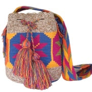 Heather beige Flower Wayuu Bucket Bag