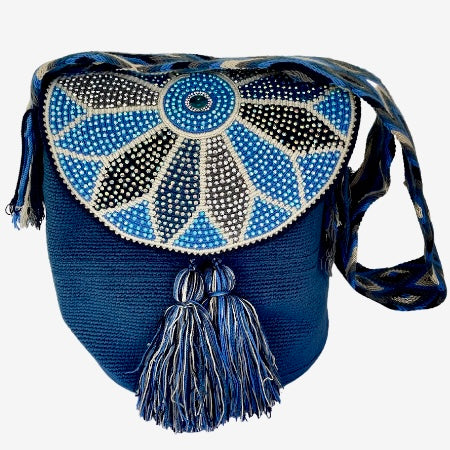 Wayuu Bag Jeweled Flap Top Blue Flower