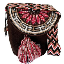 Load image into Gallery viewer, Wayuu Bag Jeweled Flap Top Brown Flower
