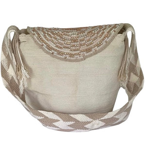 Wayuu Bag Jeweled Flap Top Beige Pin wheel