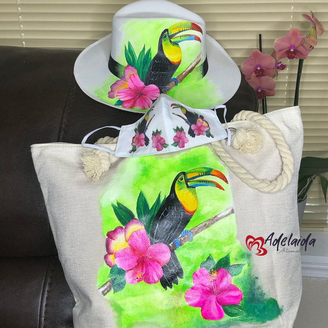 Hand painted Tote Bag and Hat Toucan