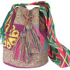 Heather beige Crosses Wayuu Mochila Bag