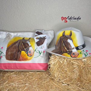 Hand painted Tote bag and Hat Star Horse