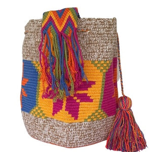 Heather beige Flower Wayuu Bucket Bag