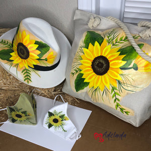 Hand painted Tote Bag and Hat Sunflower