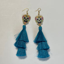 Load image into Gallery viewer, Long Skull Earrings Aqua
