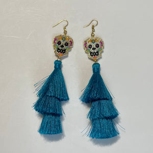 Long Skull Earrings Aqua