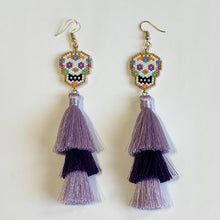 Load image into Gallery viewer, Long Skull Earrings Purple
