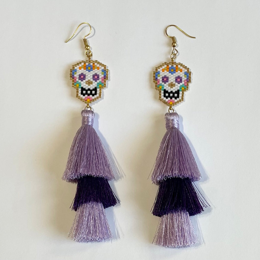 Long Skull Earrings Purple