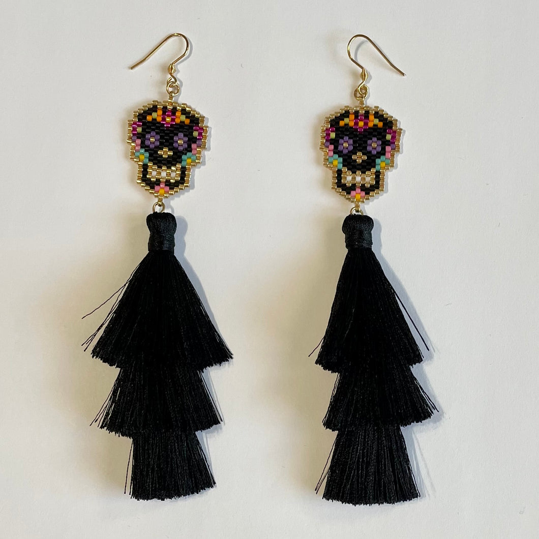 Long Skull Earrings Black